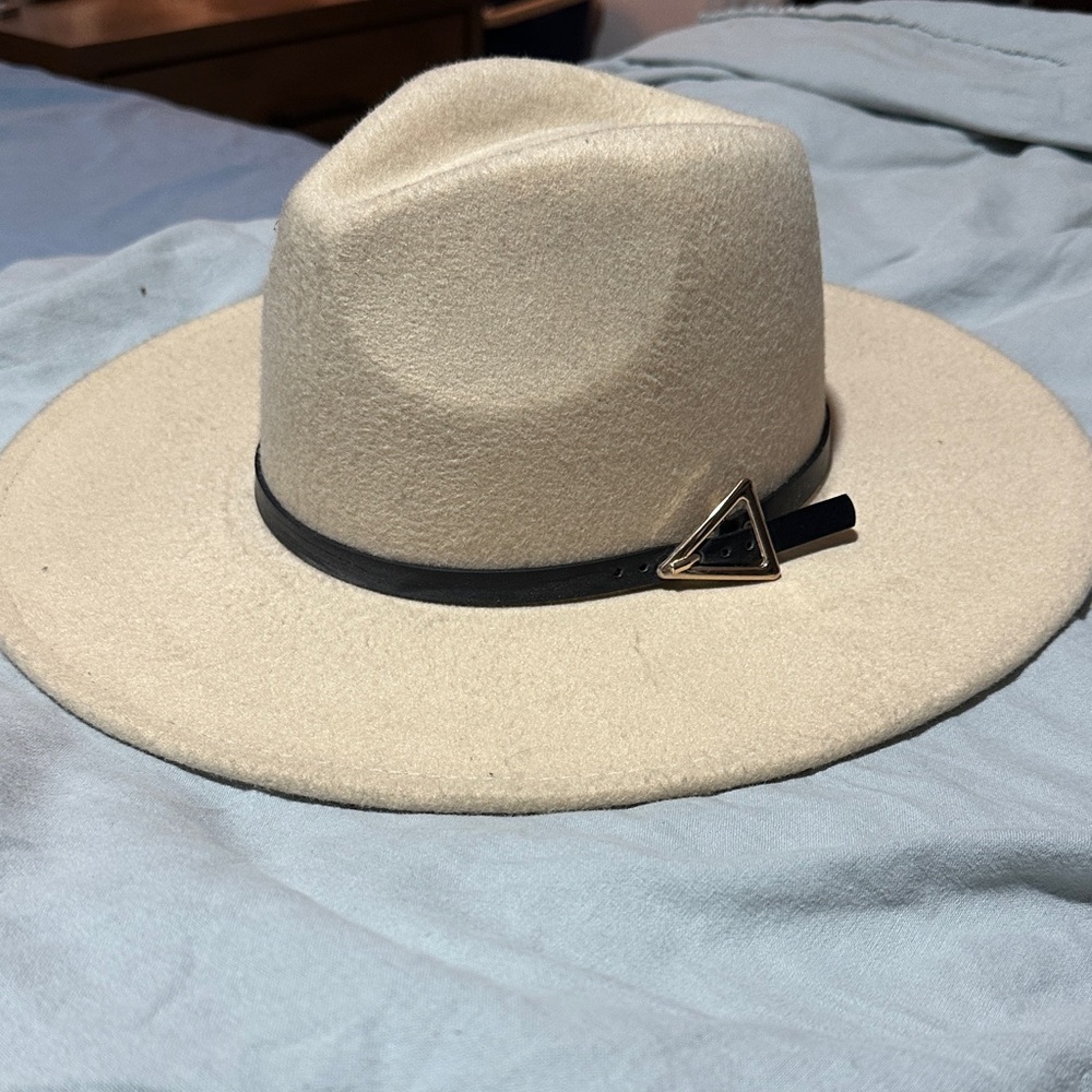Cream Fedora Hat with Black Band